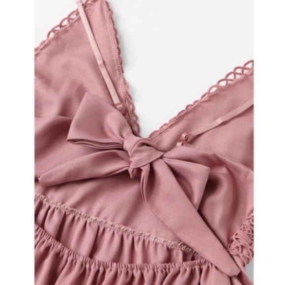 #43 Boho crochet Cami tiered ruffle hem Dress - PINK - Picture 3 of 3